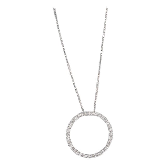 0.33ctw Diamond Eternity Circle Pendant Necklace 14k White Gold 18.75" Box Chain For Sale