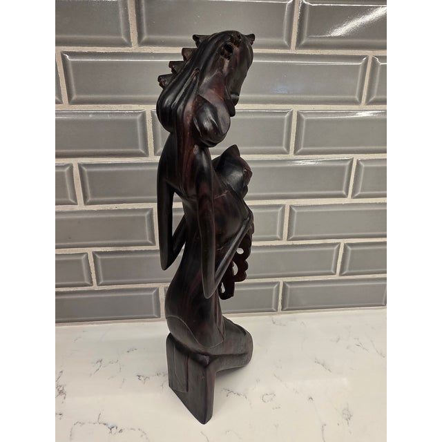 Vintage Mid-Century Balinese Modernist Mother and Child – 13-Inch Macassar Ebony Carving For Sale In Phoenix - Image 6 of 12