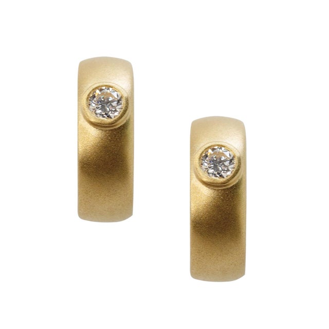 Modern Meme Gold Diamond Huggie Earrings, 1/2" Round, A Pair For Sale - Image 3 of 8