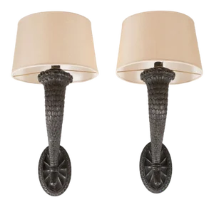 Vintage Cast Bronze Horn Sconces - a Pair