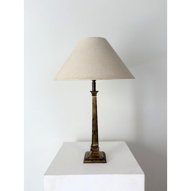 Gold Patinated Brass Column Lamp, Britain, 1940s For Sale - Image 8 of 8