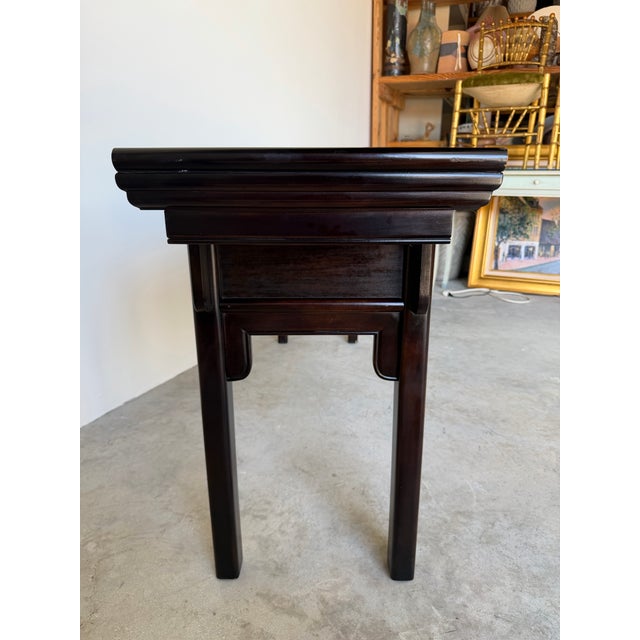 Black Vintage Century Furniture Chinoiserie Black Lacquered Ebonized Console Sofa Table For Sale - Image 8 of 12