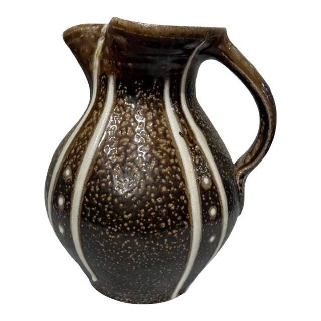 Mid 20th Century Pottery Pitcher Styled After Daniel Johnston. For Sale