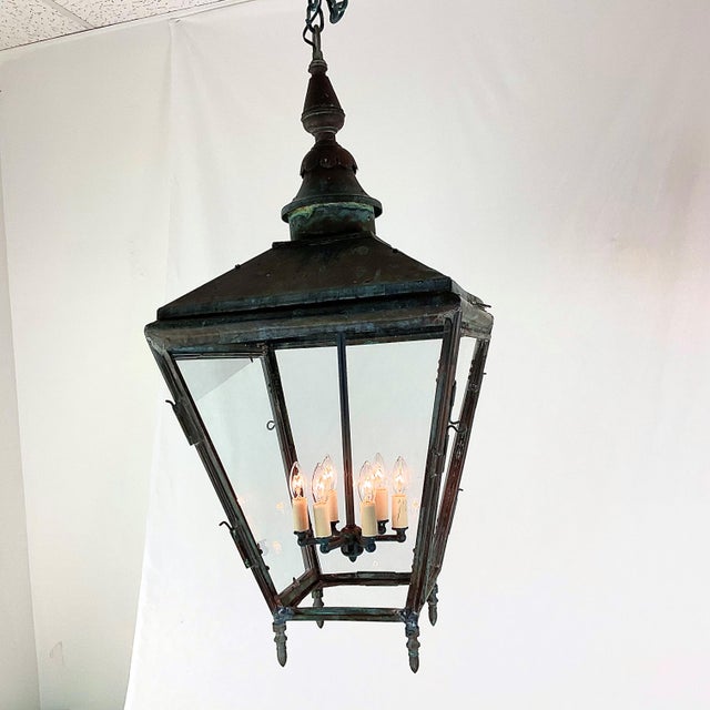 1910's Large Antique Copper Lantern For Sale - Image 4 of 18