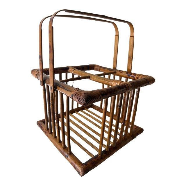 Vintage Bamboo Wine Bottle Holder For Sale