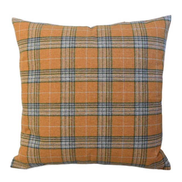 Custom-tailored designer pillow in a beautiful plaid fabric. Same fabric on the reverse. Hidden zipper closure. Generous...