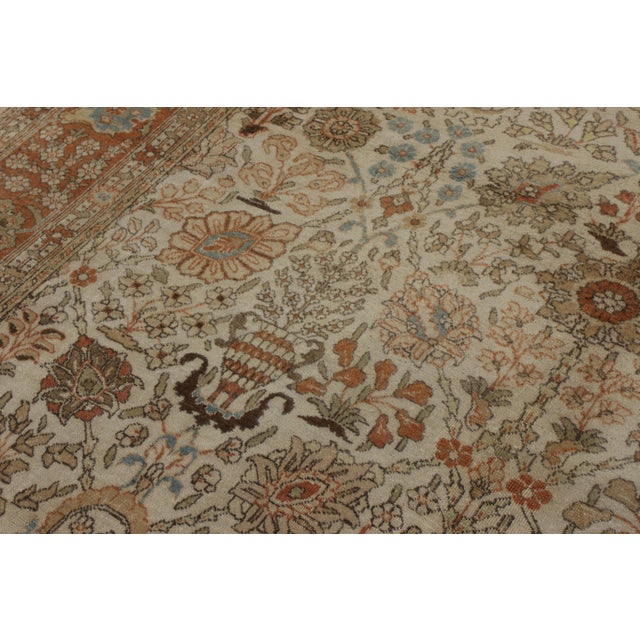 1920s Antique Persian Tabriz Rug in an All Over Orange,Off White,Brown Floral Pattern For Sale - Image 5 of 8
