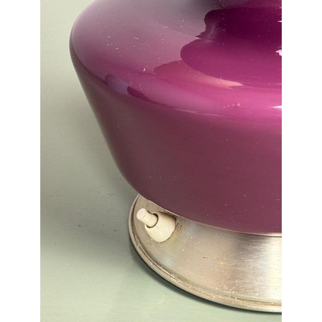 Mid-Century Purple Opaline Glass Table Lamp with Cream Lampshade from Glasfabriek De Rupel, Belgium, 1960s For Sale - Image 11 of 14