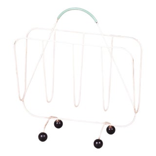 Mid-Century Czech Magazine Stand in Painted Metal, 1950s For Sale