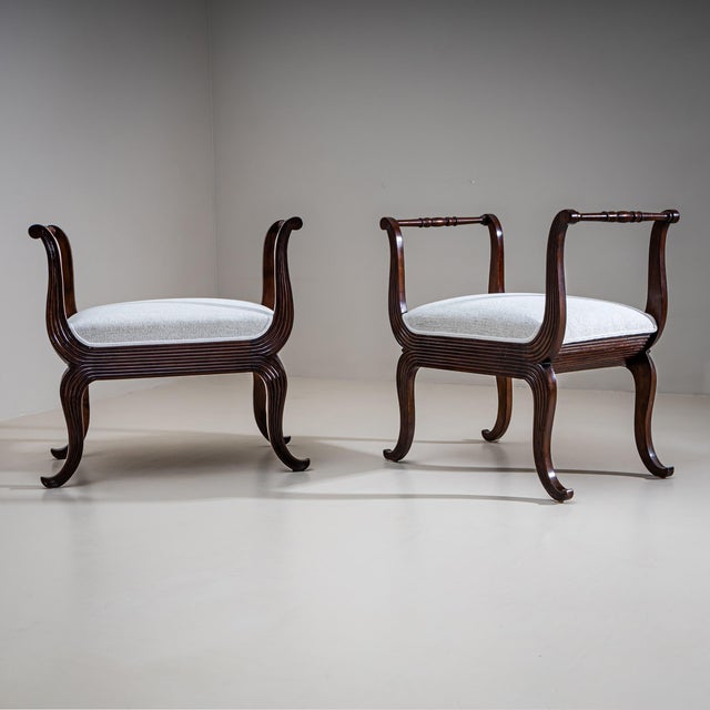 Mid-20th Century Pair of Walnut Tabourets, Italy For Sale - Image 9 of 18