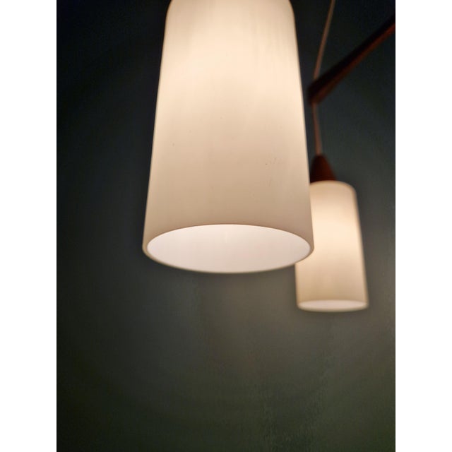 Large Scandinavian Chandelier in Teak and Satin White Opaline Glass, 1960s For Sale - Image 15 of 17