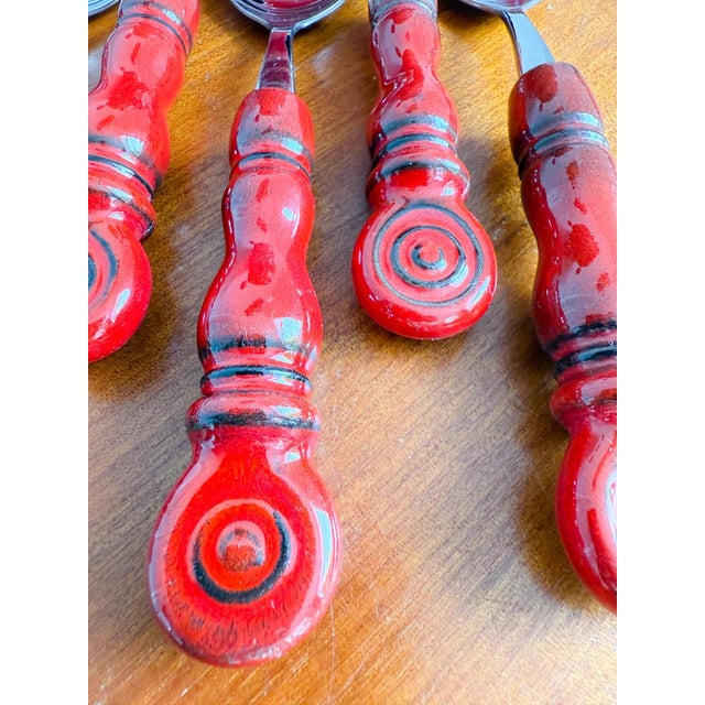 Vintage Tirol Cutlery Set and Fondue Pot in Red Ceramic and Stainless Steel, 1970s, Set of 24 For Sale - Image 3 of 13