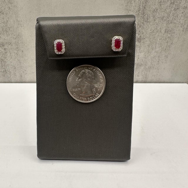 Ruby and Diamond Halo Studs in 14kt Yellow Gold – New, Push Backs, A Pair For Sale - Image 4 of 5