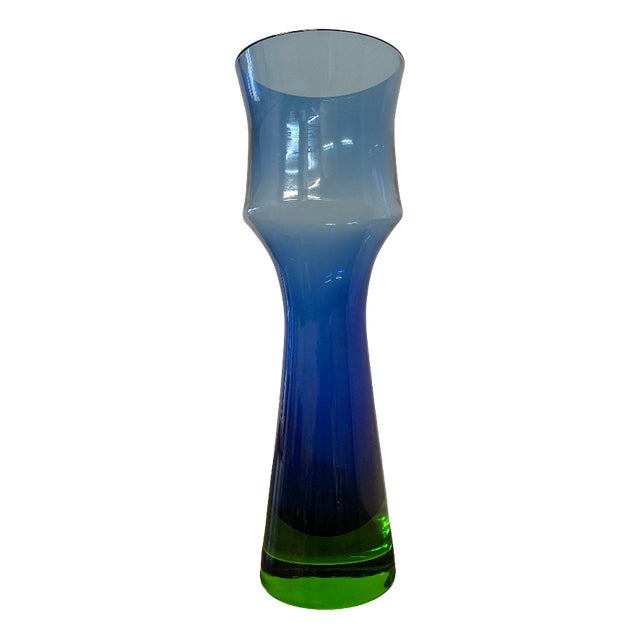 Blue and Green Art Glass Vase attributed to Bo Borgström for Åseda Glasbruk, Sweden, 1960s For Sale