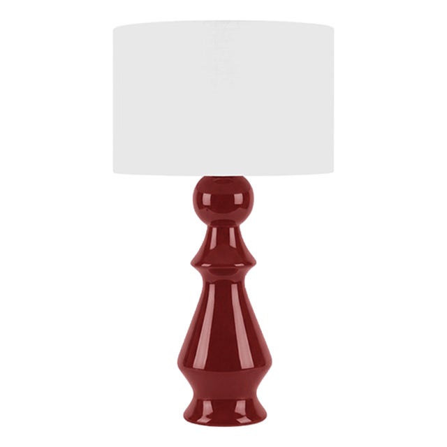 Matthew Izzo Home Colette Garnet Red Ceramic Table Lamp With White Linen Drum Shade For Sale
