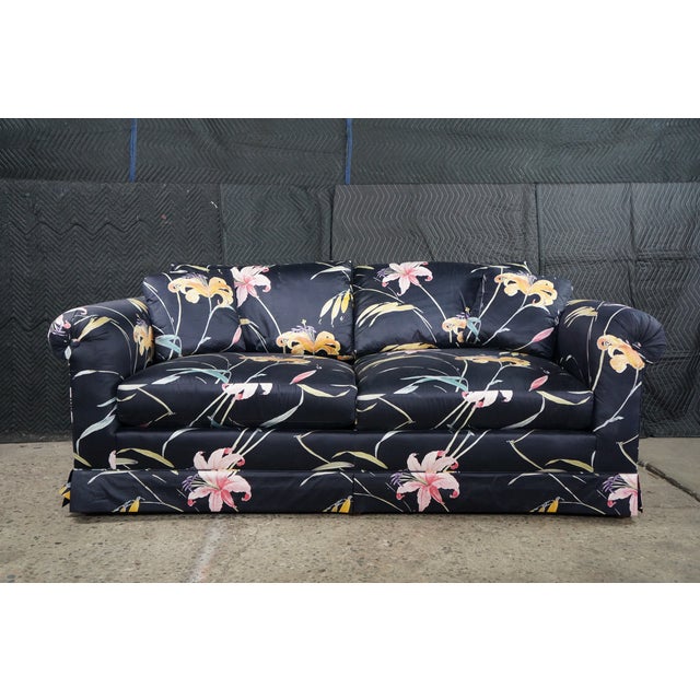 Pair Mid Century Erwin-Lambeth for John Stuart Botanical Lily Rolled Arm Sofas For Sale - Image 10 of 17