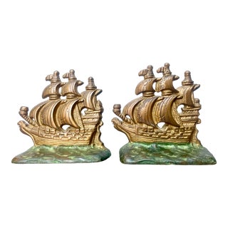 Bookends Antique Nautical Spanish Galleon Ship Sailboat Schooner Frigate a Pair For Sale