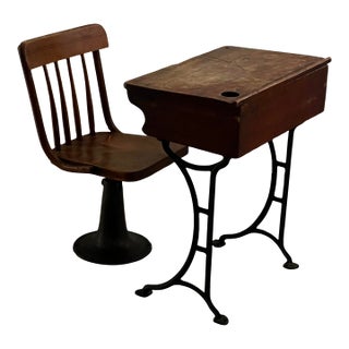Antique School Desk and Chair For Sale