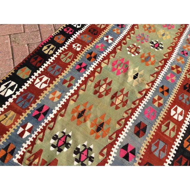 Red 1960s Hand Woven Vintage Turkish Kilim Rug - 46" X 81" For Sale - Image 8 of 10