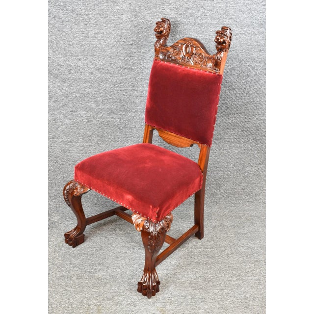 Mid 20th Century Vintage Renaissance Revival Style Lion Heads Fireside Accent Chair For Sale - Image 5 of 11
