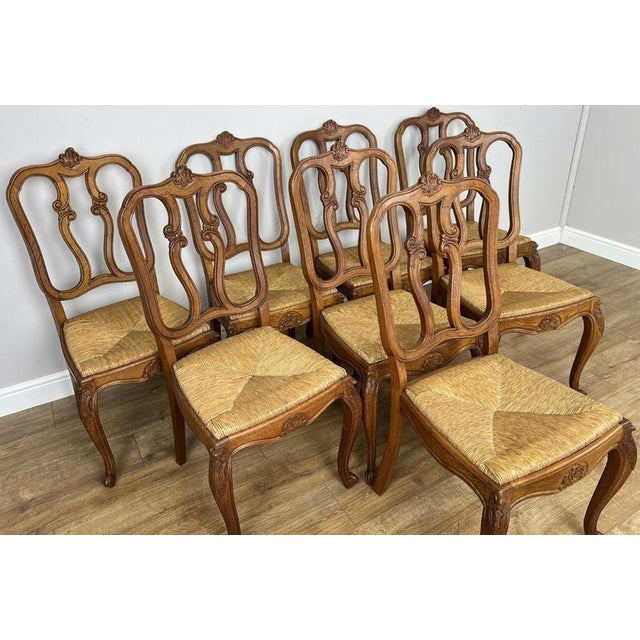 Vintage French Dining Chairs in Oak, Set of 8 For Sale - Image 3 of 14