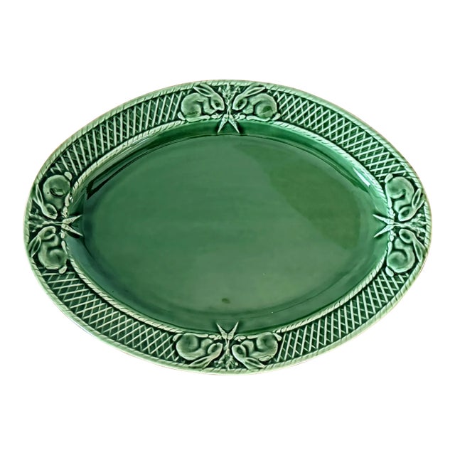 Bordallo Pinheiro 'Rabbit Green' Serving Platter | Portugal Art Pottery For Sale