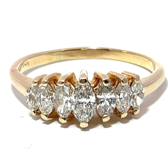 Metal 14k Yellow Gold Marquise Cut Natural Diamond Ring For Sale - Image 7 of 10