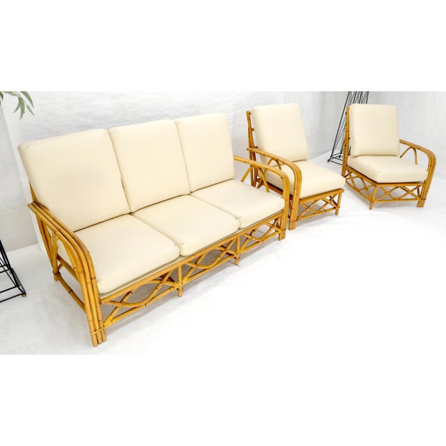 Ficks Reed Mid Century 3 Pieces Rattan Bamboo Sofa Chairs Set c1960s MINT For Sale - Image 12 of 18