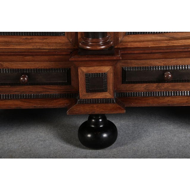 Baroque Cabinet Amsterdam Schapp, 5 Ebonized Columns, Pillow Fillings, Carved Chapters - Doors - Cornice, Secret Compartment, on High Feet, 1880 For Sale - Image 17 of 18
