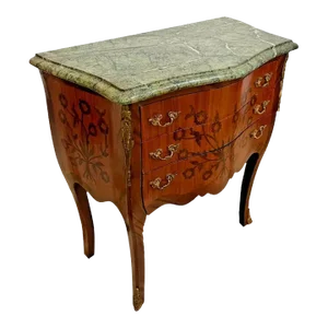 1900s Antique French Small Bombe Commode with Green Marble Brass Ormolu