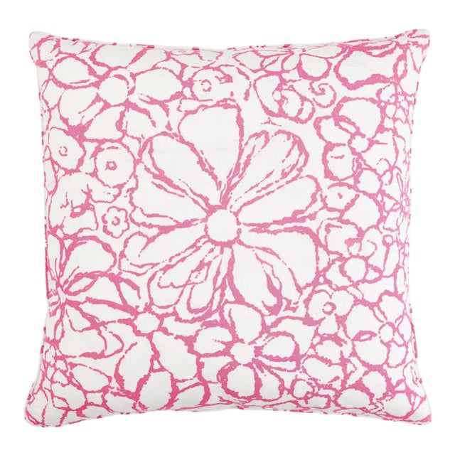 Sidonie 22" Pink Floral Pillow For Sale