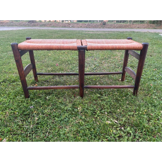 20th Century Rural French Two-Seater Straw Bench in Wood and Rush, 1890s For Sale - Image 3 of 7
