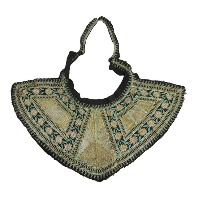 Vintage Green and Gold Embroidered Asian Collar For Sale