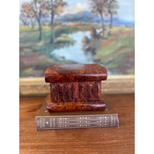 Early 20th Century Antique Likely Burl Wood Bookend With Carved Detailing and Hidden Compartment. For Sale - Image 5 of 11