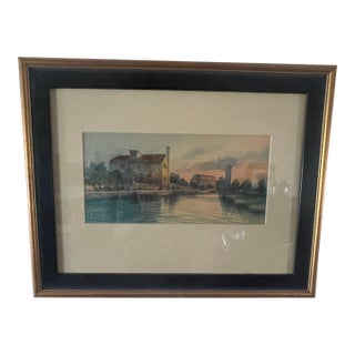 Vintage Watercolor on Paper of a Beautiful Country Scene Painting For Sale