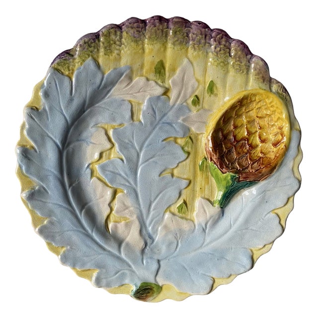 Belgian Majolica Mold 83 Artichoke and Thistle Plate, 1880 For Sale