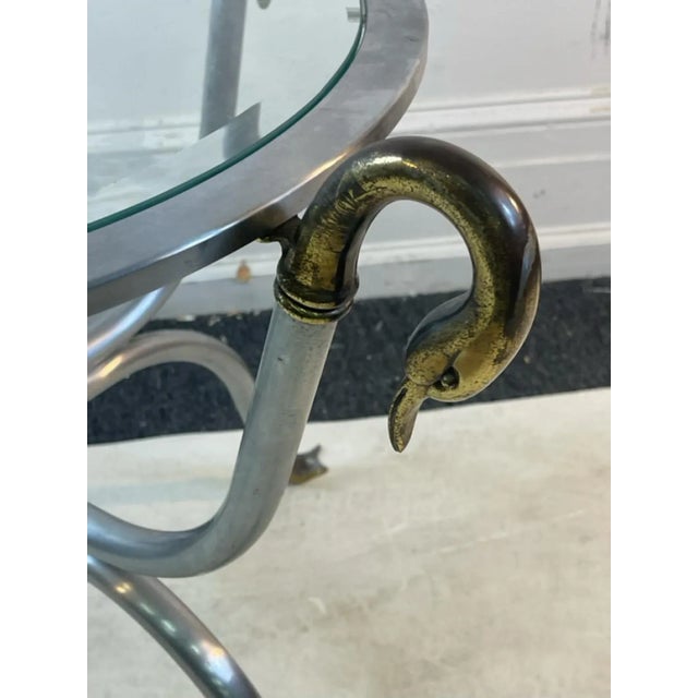 Metal 1960s Maison Jansen Modernist Steel & Brass Swan Head Side Table For Sale - Image 7 of 10