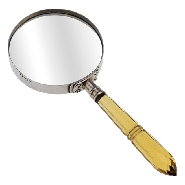 Antique English Silver and Amber Glass Magnifying Glass, 1910 For Sale
