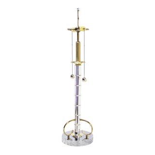 Vintage Mid Century Faux Bamboo Chrome and Brass Table Lamp For Sale
