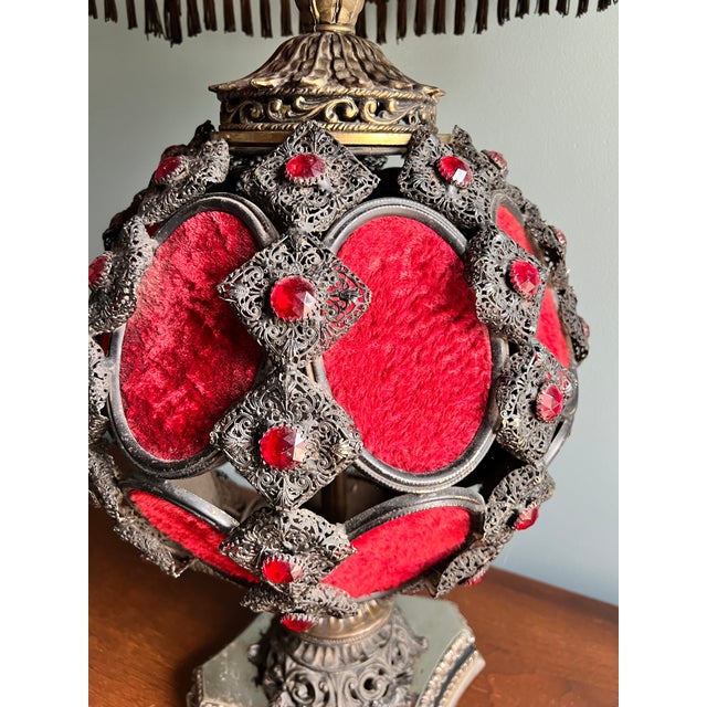 Mid 20th Century Falkenstein Victorian Gothic Revival Red and Black Table Lamp For Sale - Image 4 of 12