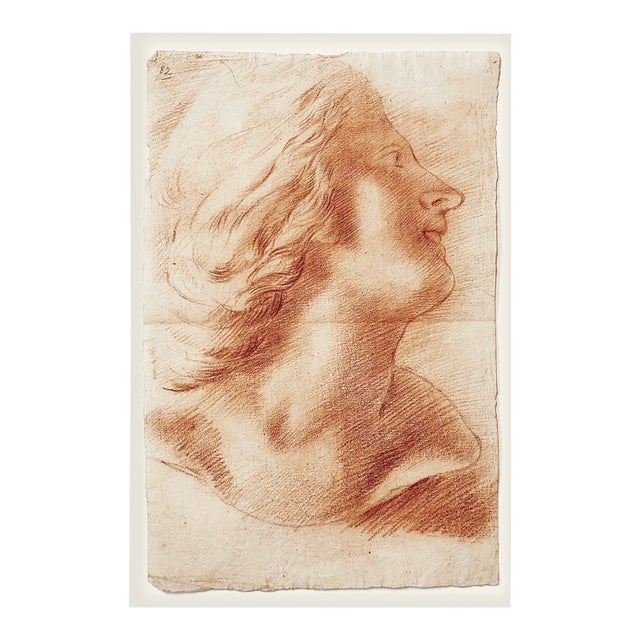 Antique French Conté Crayon Portrait Study on Handmade Paper, With Custom Mat For Sale