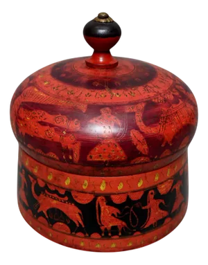 Vintage Handpainted Wooden Lacquerware Spice Box,, 1950s