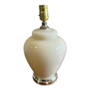Vintage White Ceramic Table Lamp With Silver Base
