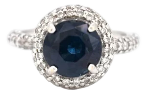Contemporary 18k Gold Diamond Halo Sapphire Ring - Circa 2000, Size 7