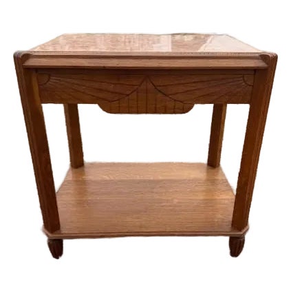 A Large 1940s Vintage French Art Deco Solid Walnut Marble Top Coffee Table or Side Table For Sale