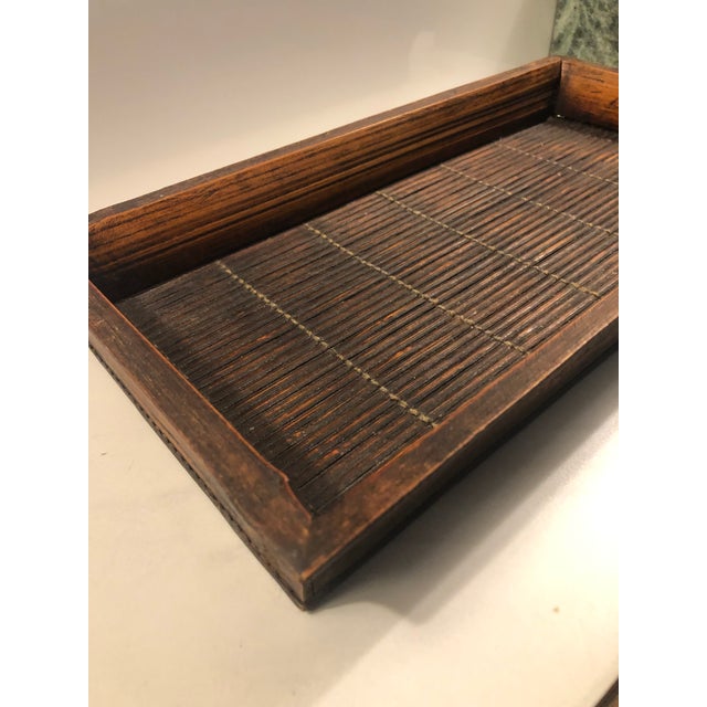 Wood 1970s Pencil Reed Bamboo Oblong Tray For Sale - Image 7 of 9