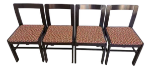 Vintage Black Wooden Dining Chairs with Fabric Seats, 1970s, Set of 4