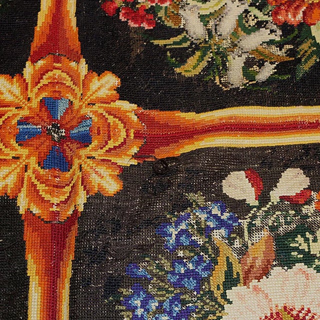 1920s Antique Needlepoint Rug in Brown, Red and Green Floral Pattern For Sale - Image 5 of 6