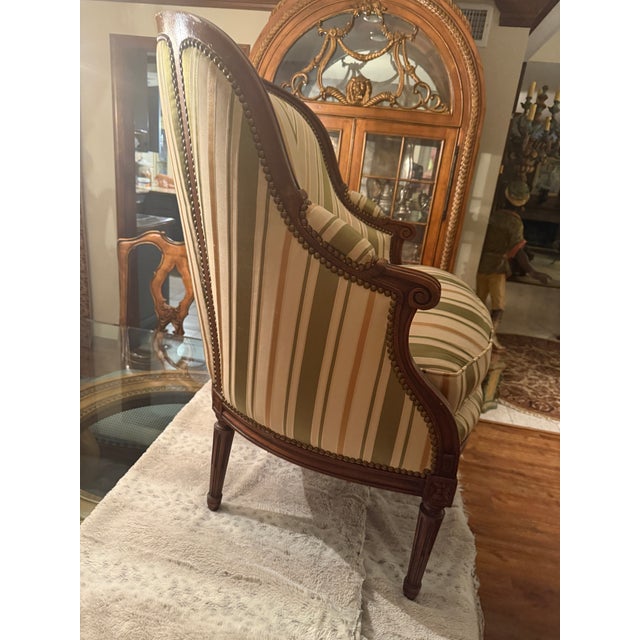 Louis XVI Style Pair of French Bergeres For Sale - Image 15 of 17