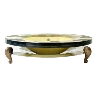 Large Art Glass Centerpiece Bowl with Brass Stand, 2000 For Sale